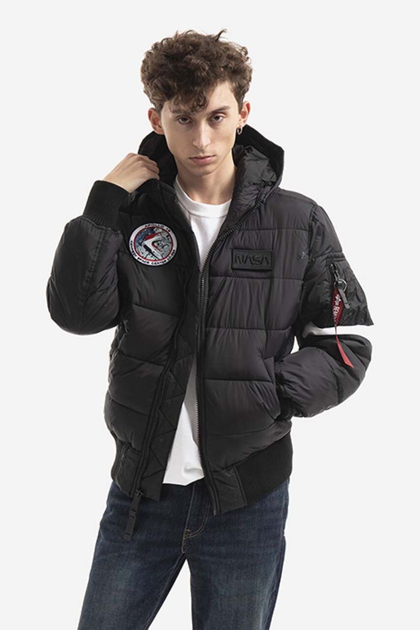 Alpha Industries jacket Hooded Puffer Fd Nasa men's black color | buy on PRM