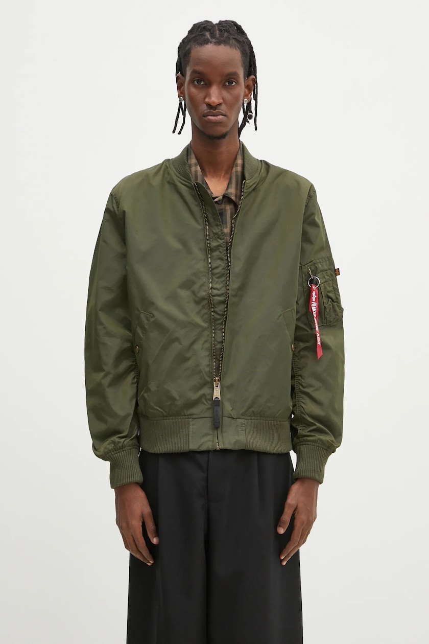 新しく着き Alpha Industries jacket MA-1 Hooded men's green color ジャケット・アウター