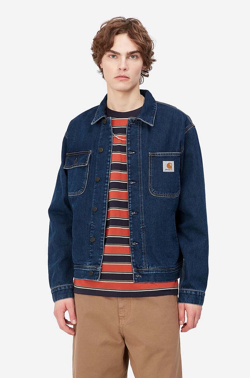 Carhartt WIP geacă jeans Saledo Jacket barbati, culoarea albastru marin, de tranzitie I031925-BLUELIGHT