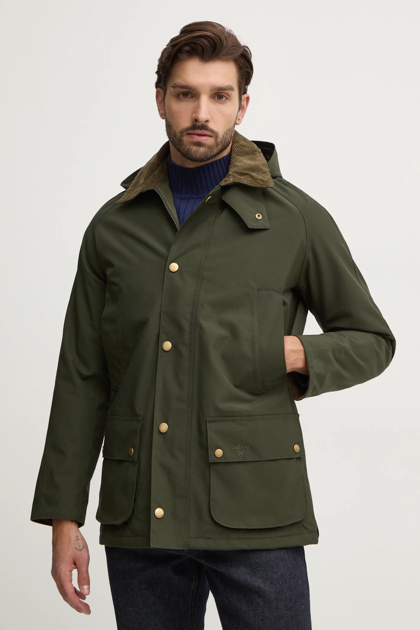 Barbour parka woskowana Field Wax Parka kolor zielony przejściowa