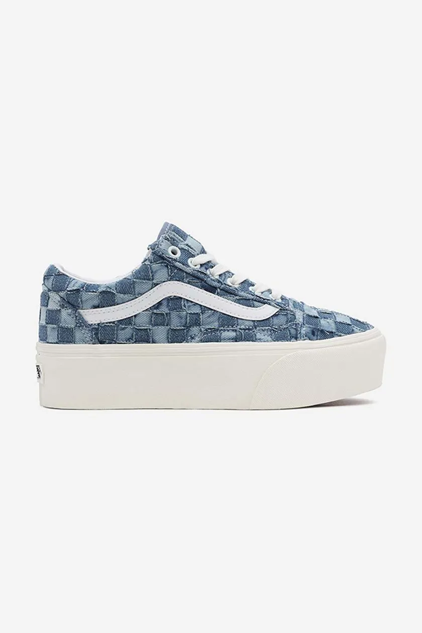 Blue and white clearance checkered vans old skool