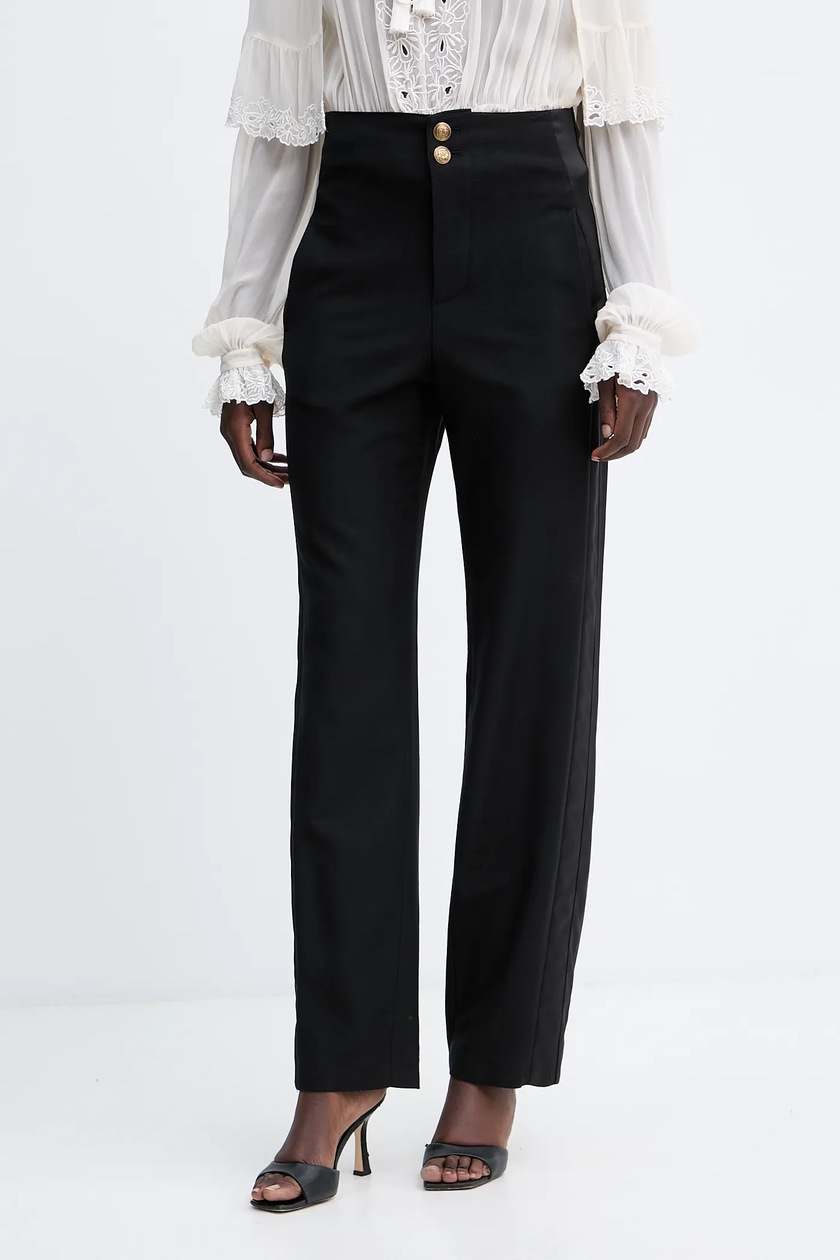 Y★★790 ジョン Twinset spodnie damskie kolor czarny dzwony high waist 252TF2013