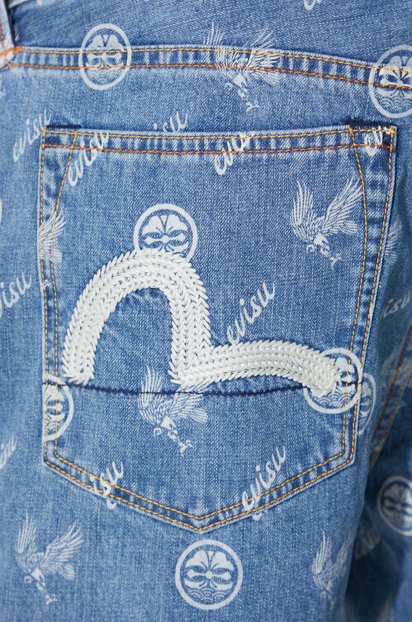 EVISU デニムジョーツ マルチポケットとカモメ刺繍リラックスフィットデニムジョガー