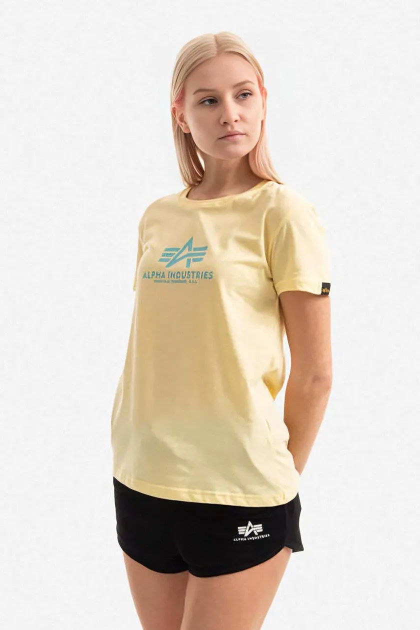 Bavlnené tričko Alpha Industries 196051.495-yellow, žltá farba