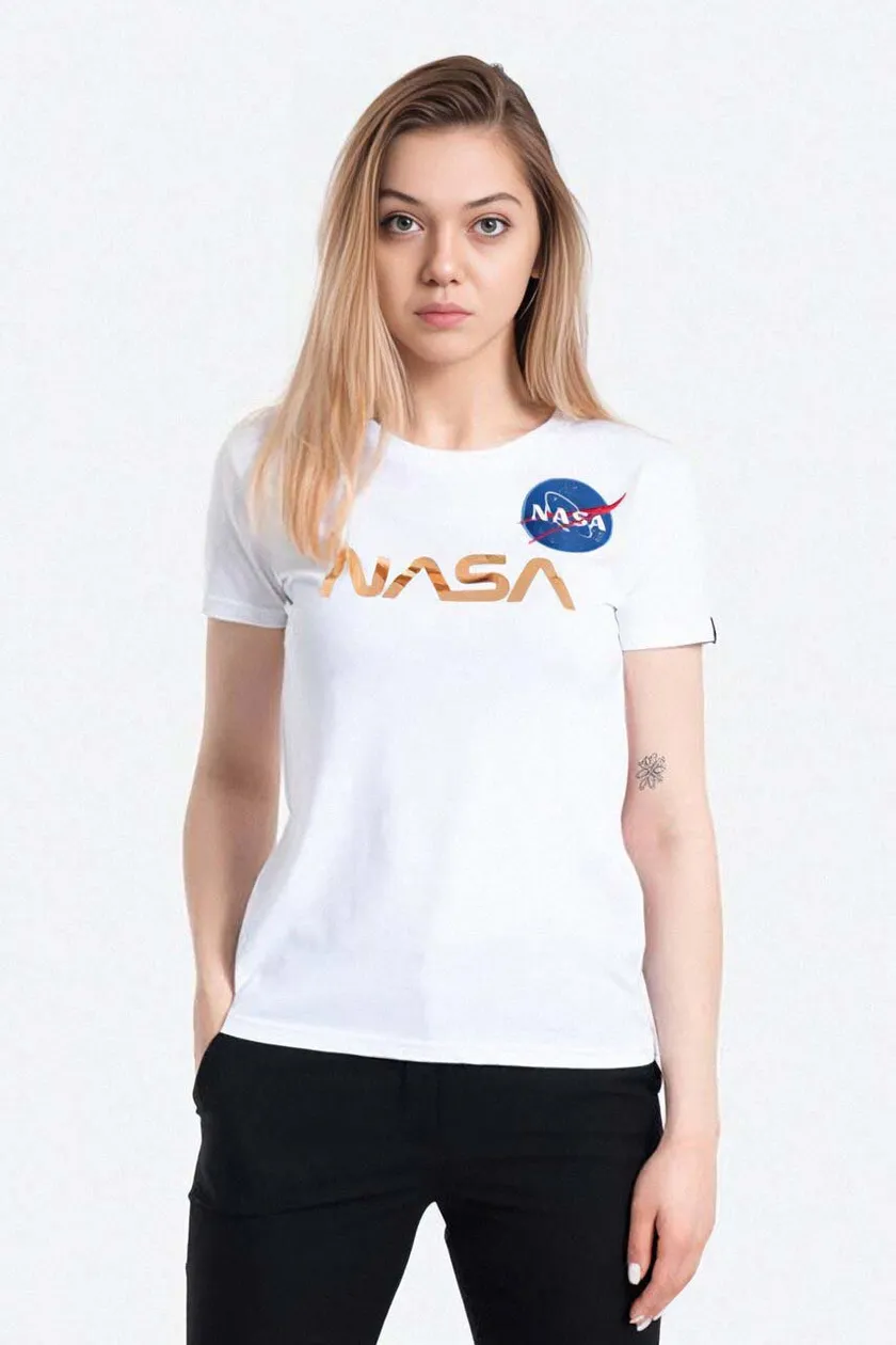 Bavlnené tričko Alpha Industries NASA Pm T 198053.438-white, biela farba