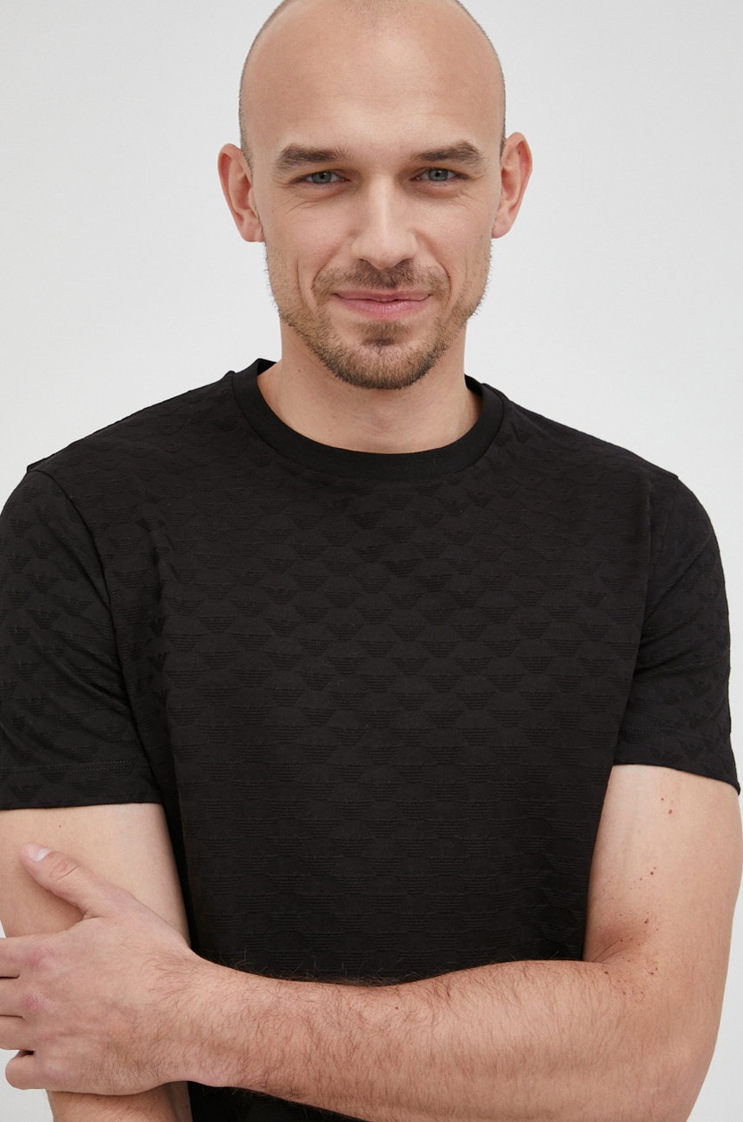 Tシャツ・カットソー EMPORIO ARMANI Men T-shirt Black 1 EM001033AF10017 MC170 Emporio Armani black cotton blend T-shirt with logo | H-Brands