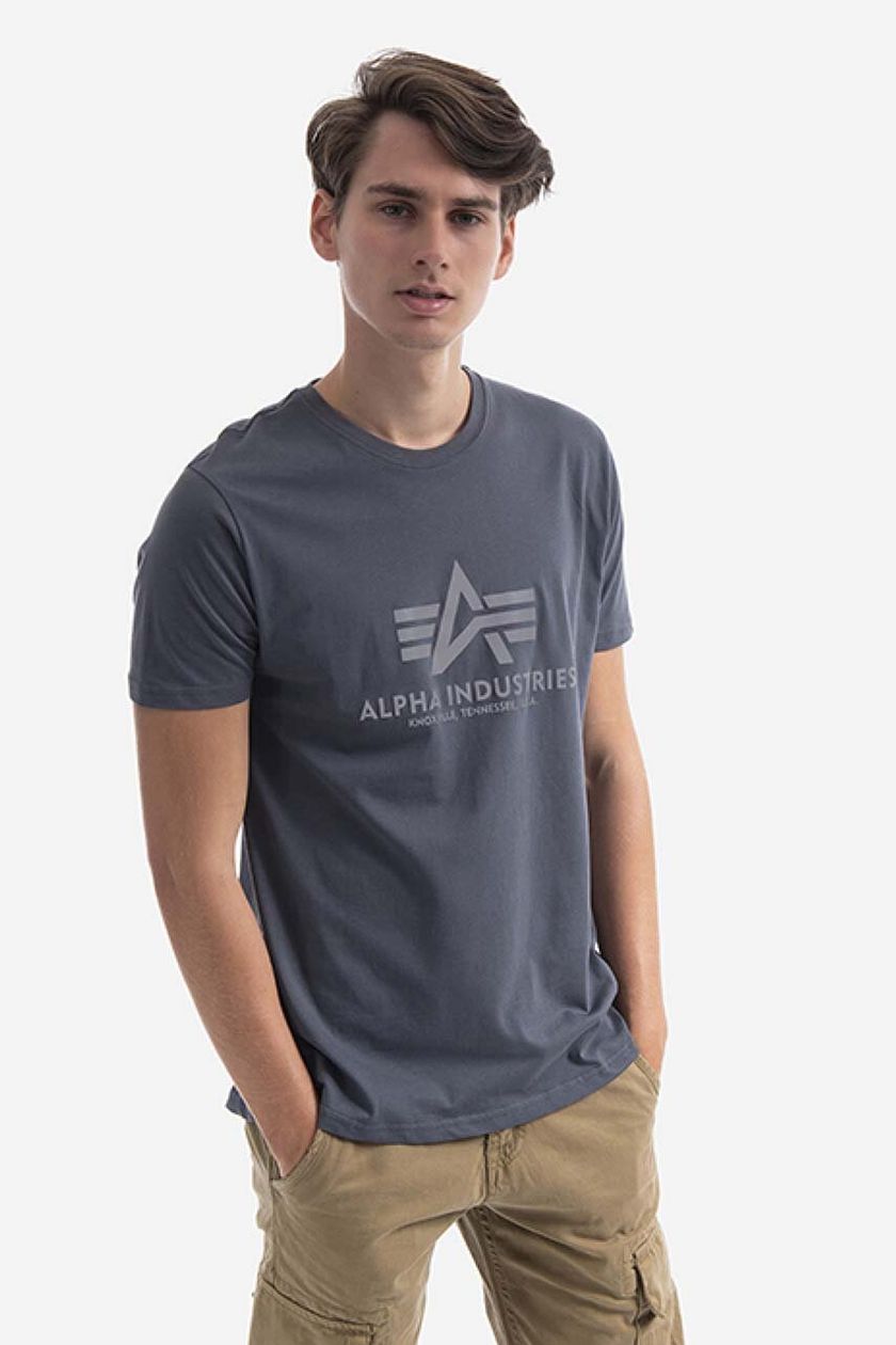 on | buy Alpha Industries Basic PRM color cotton T-shirt gray