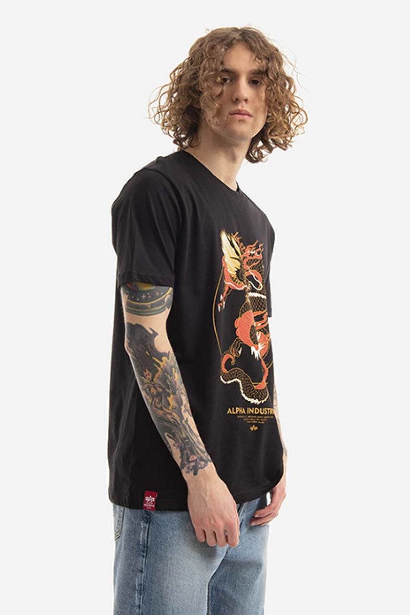 Alpha Industries cotton T-shirt Herritage Dragon black color | buy on PRM