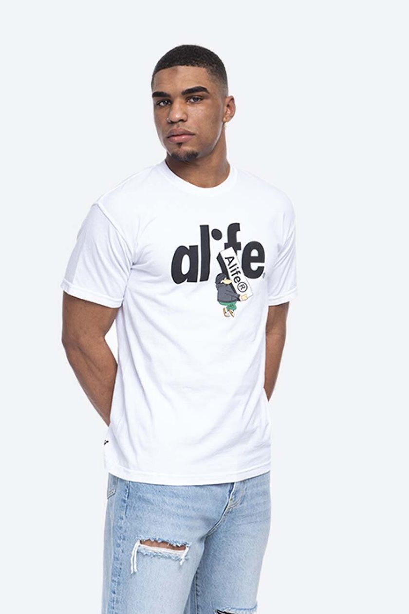 [Umfangreiche Produktpalette] Alife cotton T-shirt Alife buy WHITE/BLACK color Boostin ALISS20-59 Alife Boostin on PRM white 