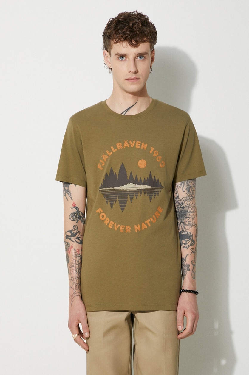 Fjallraven cotton T-shirt Forest Mirror green color at PRM US