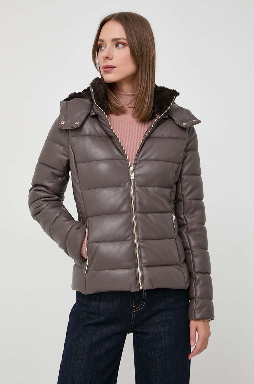 Pinko kurtka skórzana kolor brązowy przejściowa oversize