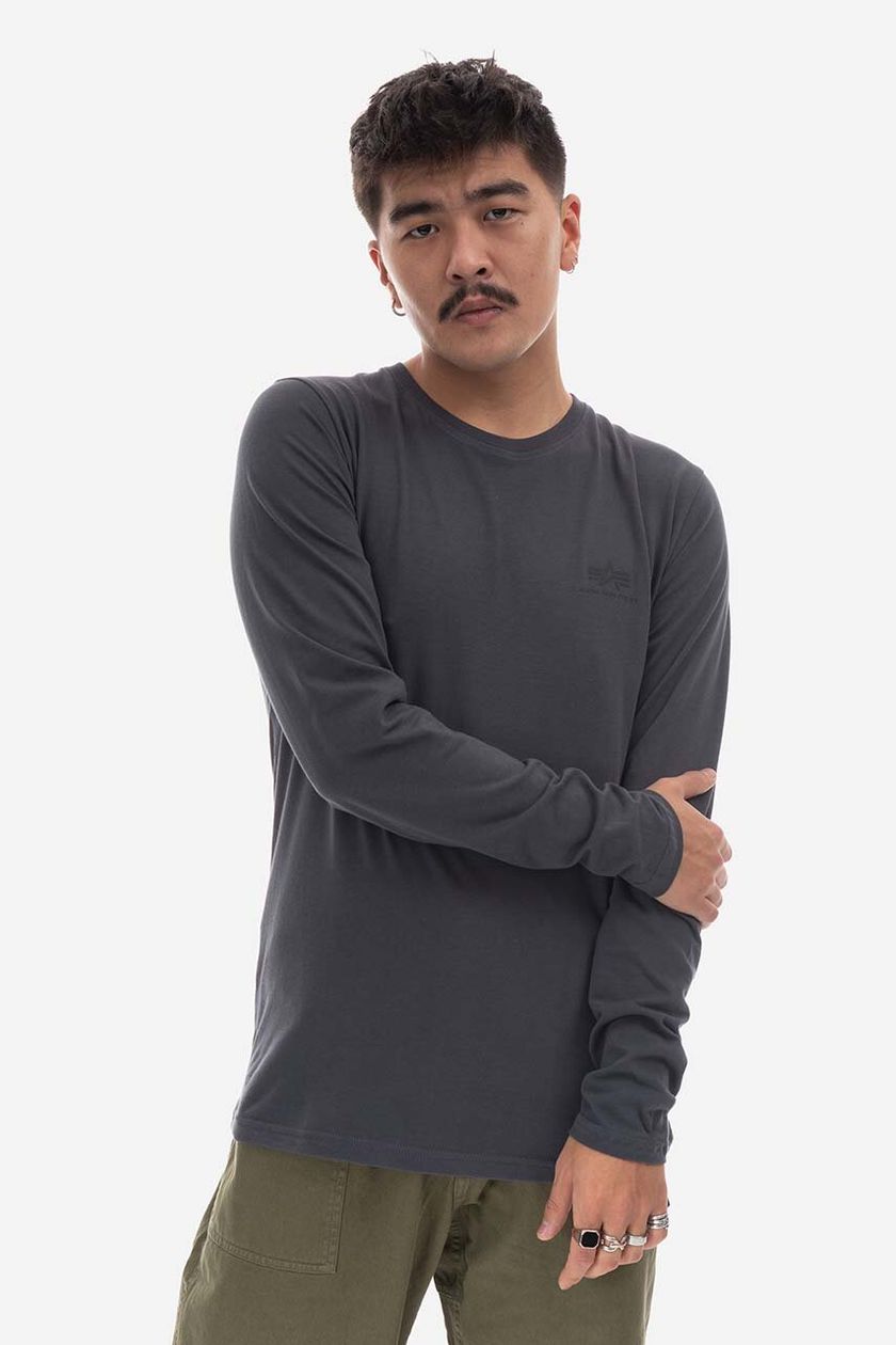 Alpha Industries cotton longsleeve Back gray on Print top buy color PRM Heavy 