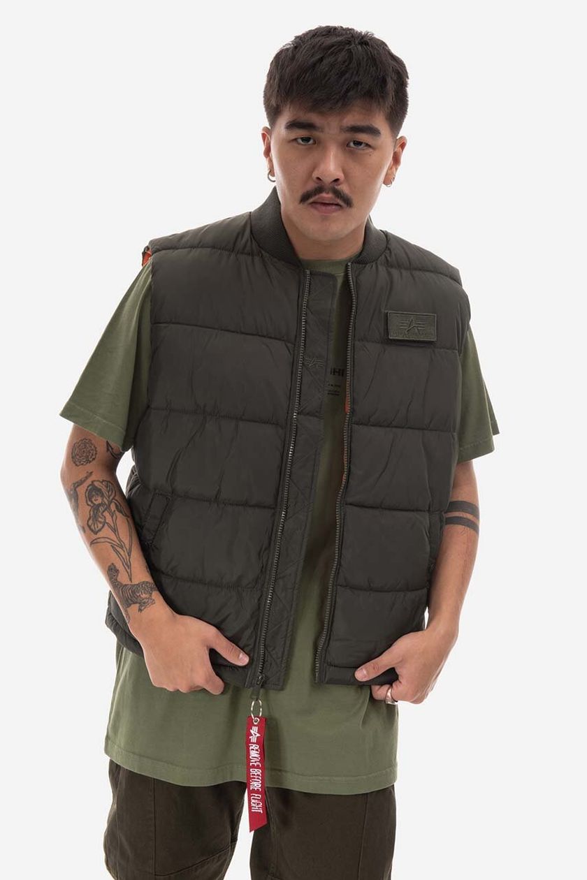 Alpha Industries vest Puffer Vest men's green color | buy on PRM