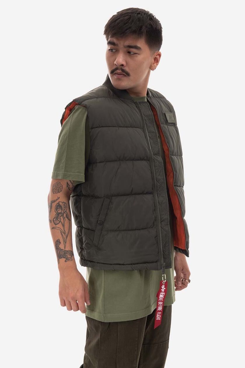 Alpha Industries vest Puffer Vest men's green color | buy on PRM