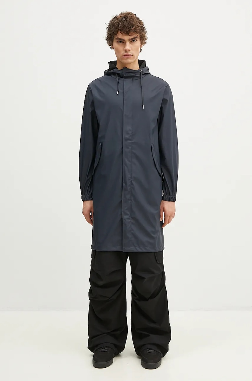 Rains rain jacket 18140 Fishtail Parka navy blue color at PRM US