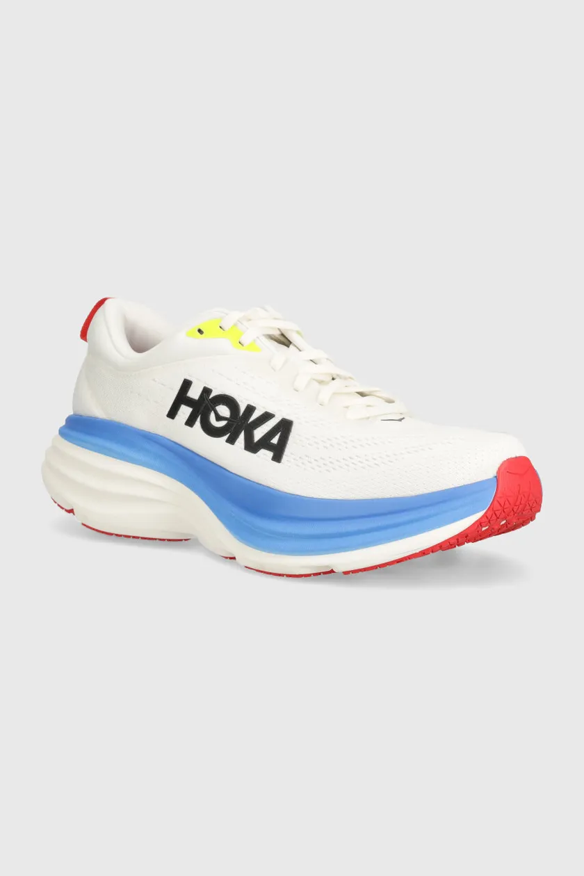 white Hoka One One running shoes Bondi 8 Men’s
