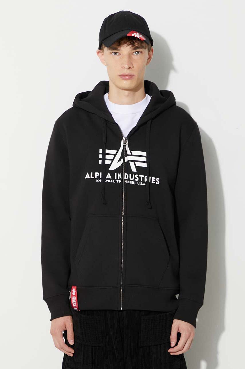 Alpha Industries sweatshirt Basic Zip Hoody men's black color