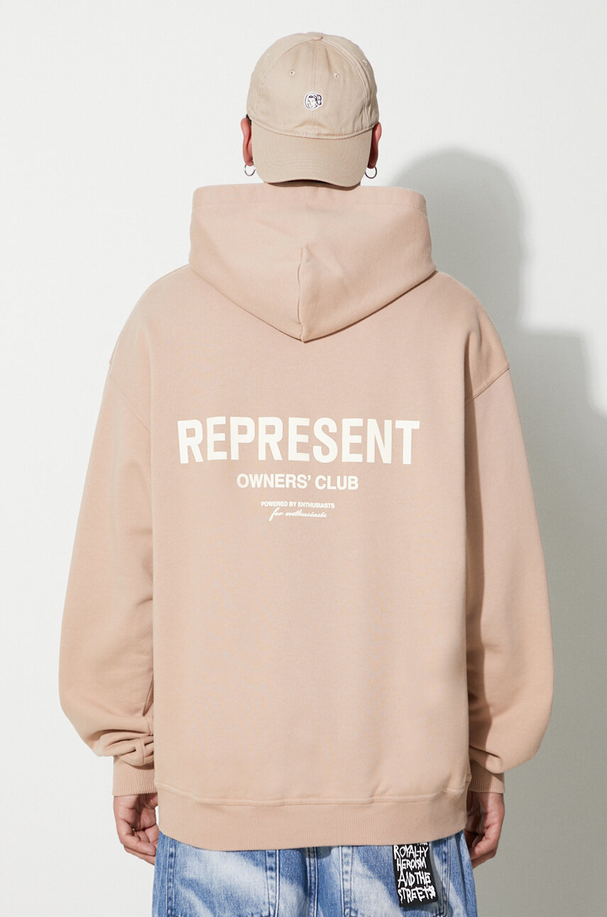 μπεζ Βαμβακερή μπλούζα Represent Owners Club Hoodie Ανδρικά