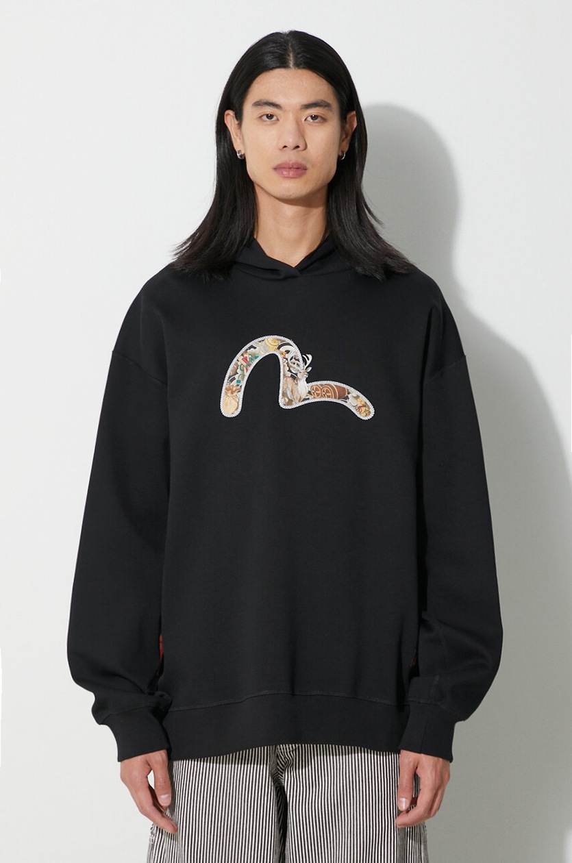 Evisu sweatshirt Deer&Treasure Seagull men's black color