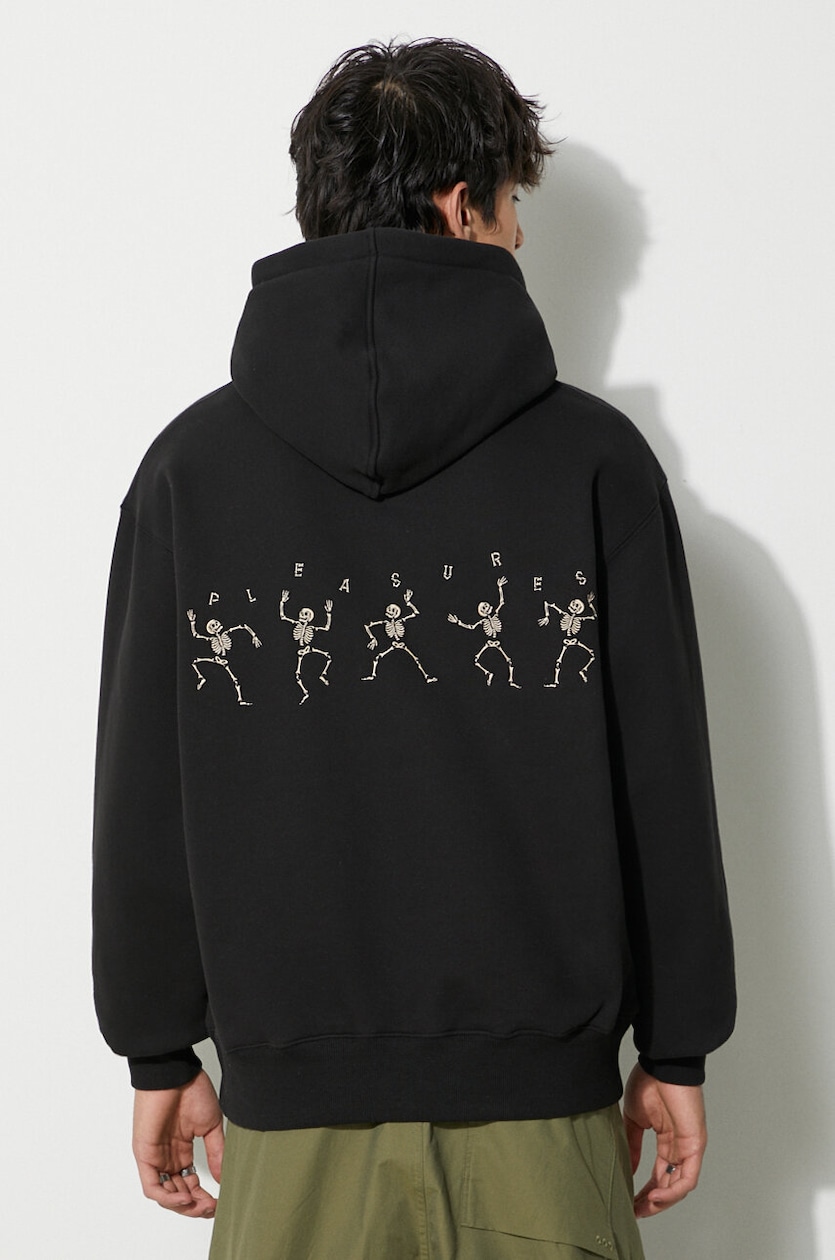 PLEASURES sweatshirt Bone Hoodie men's black color P23F020