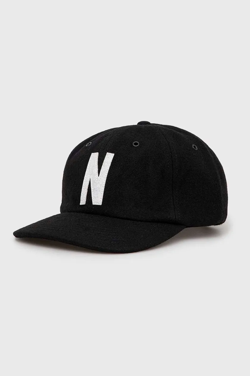 Norse Projects șapcă de lână Wool Sports Cap culoarea negru, cu imprimeu N80.0038.9999