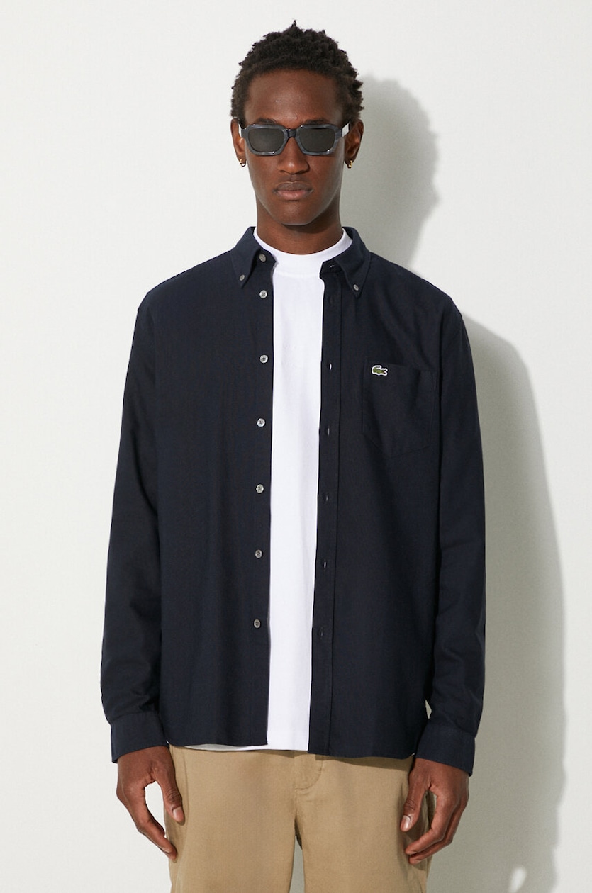 lacoste dress shirt Men's Regular Fit Cotton finished with a signature embroidered crocodile and premium details including mother Lacoste Regular Fit Long Sleeve