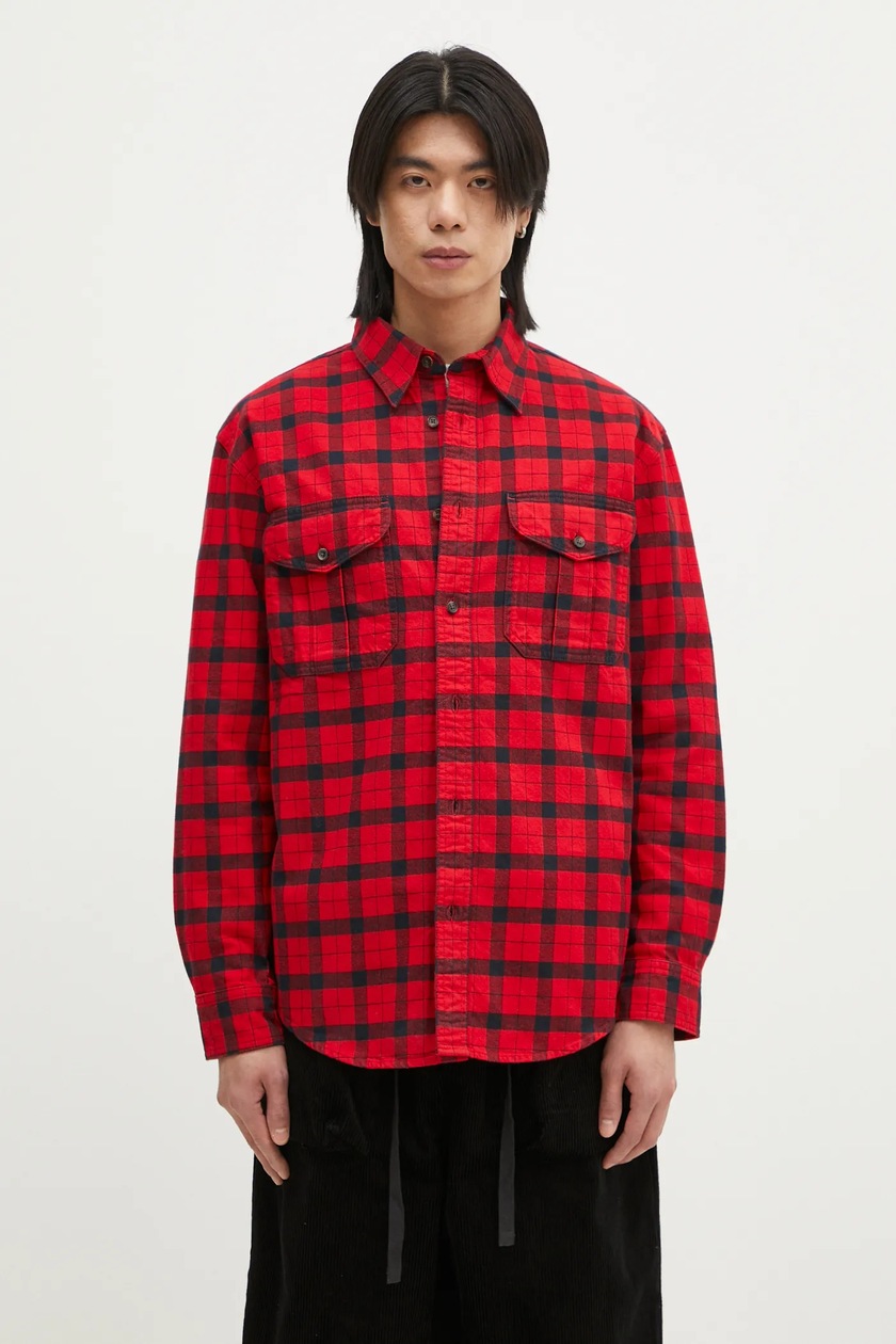 Needles cotton shirt Flannel Shirt -> Ribbon Wide Shirt / Over 