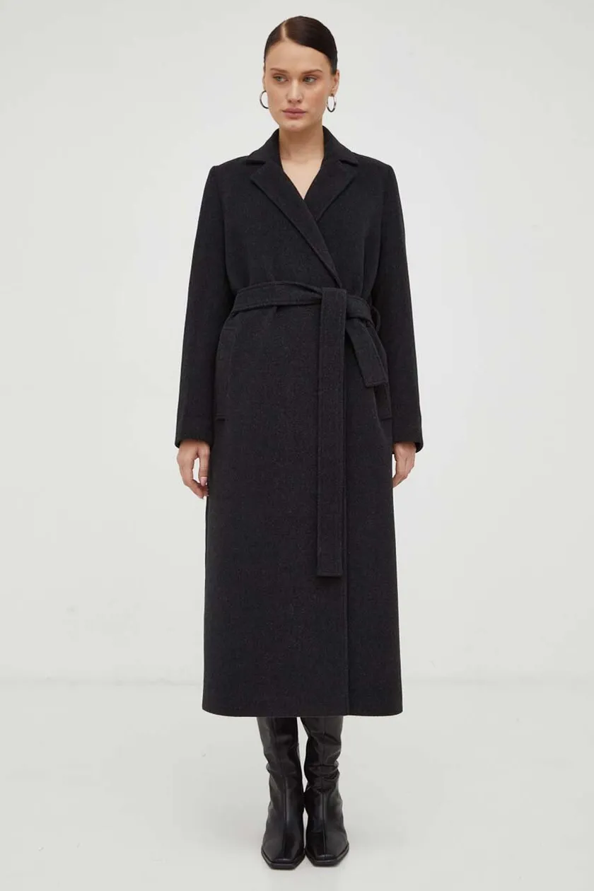 Gray belted outlet wool coat