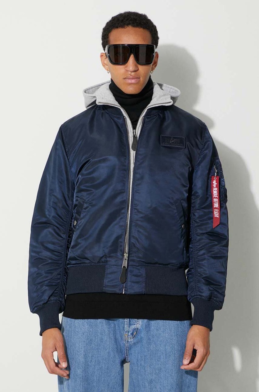Alpha Industries bomber jacket MA-1 D-Tec men's blue color