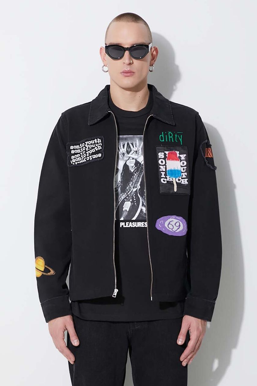 PLEASURES denim jacket Sonic Youth Work Jacket men's black color PLEASURES denim jacket Sonic Youth Work Jacket men's black color