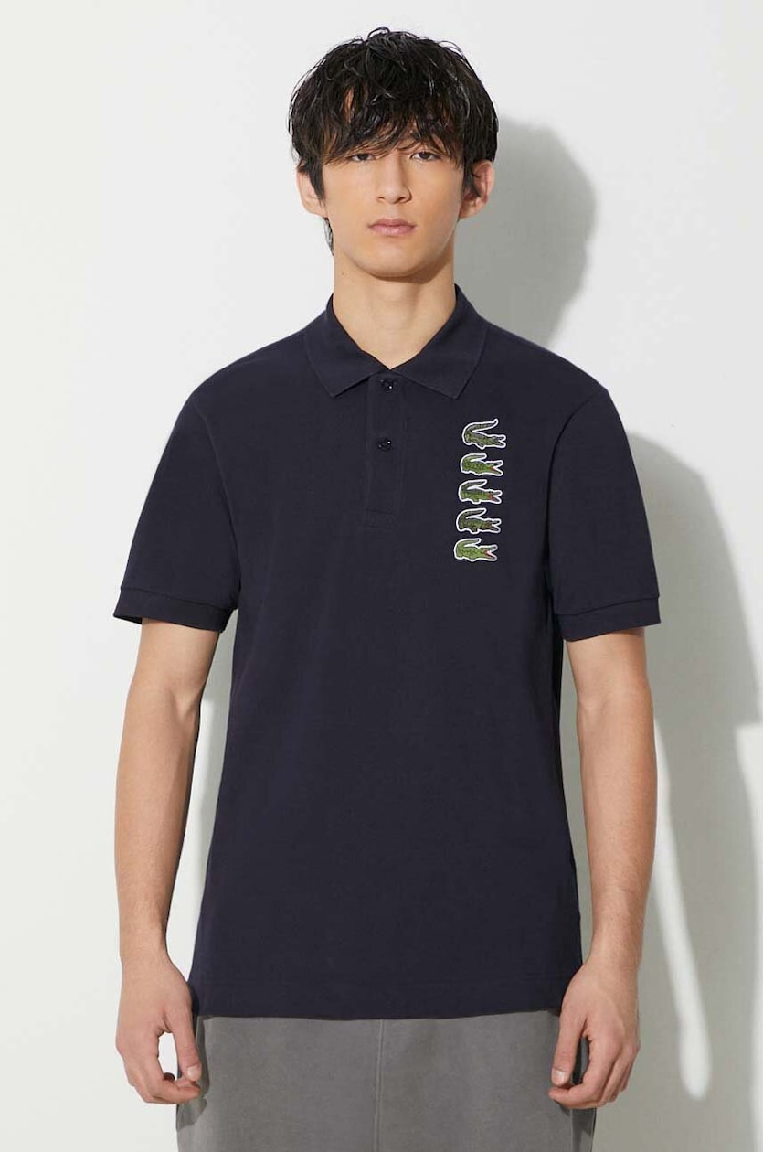 Lacoste polo in cotone colore blu navy con applicazione PH3474 001