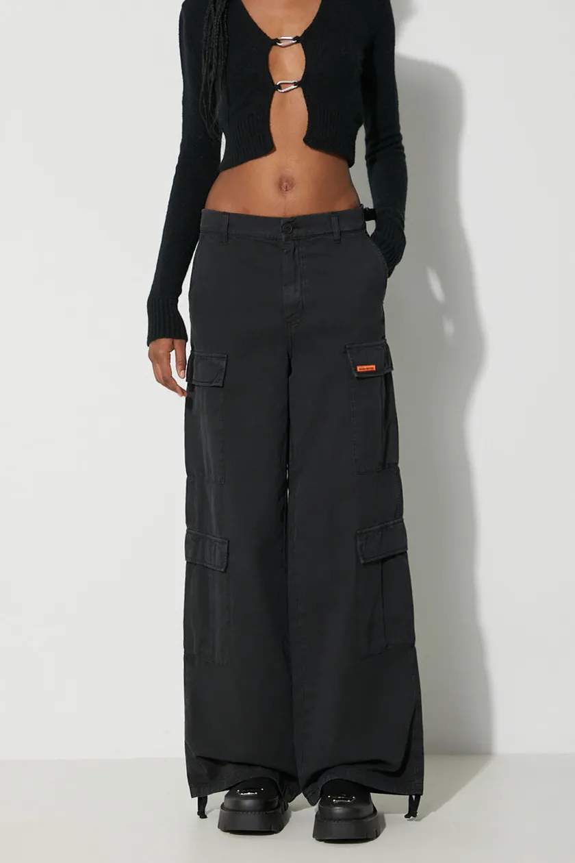 Heron Preston linen blend trousers Vintage Wash Canvas Cargo black color  HWCF008F23FAB0011000