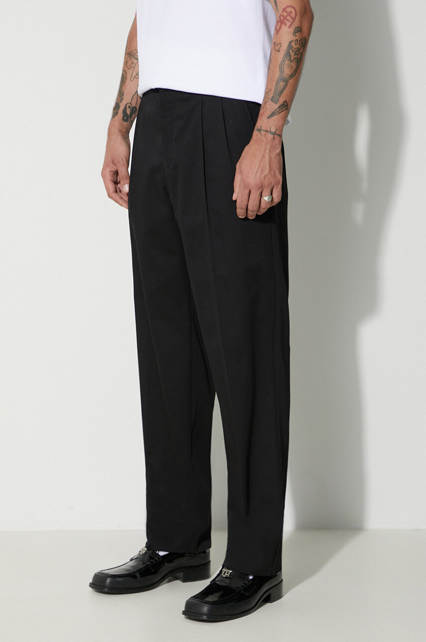 Norse Projects pantaloni de bumbac Christopher Relaxed Gabardine Pleated Trouser culoarea negru, drept N25.0385.9999