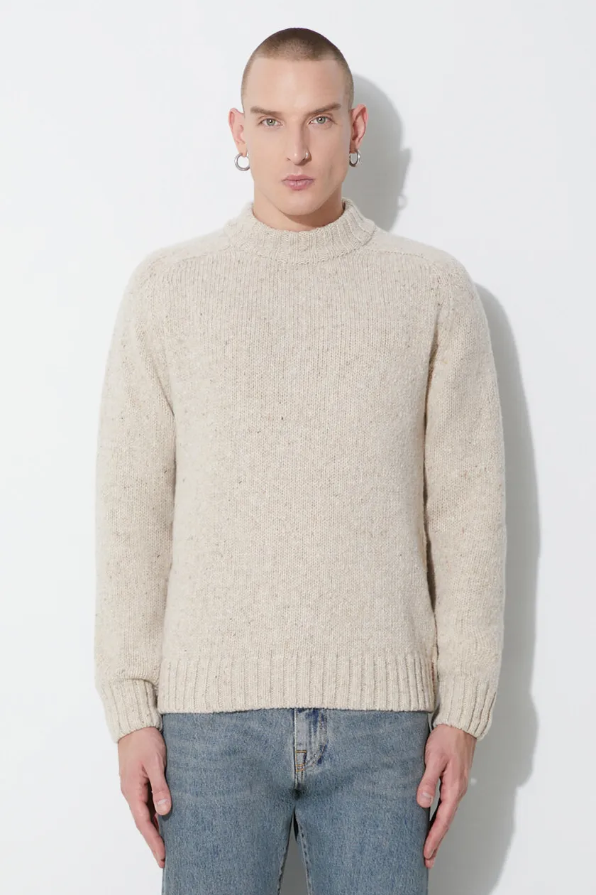 Universal Works wool jumper Vincent Turtle Neck men s beige color 29472 at PRM US