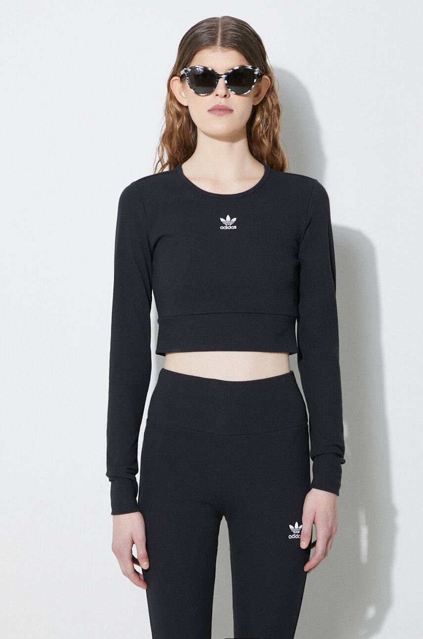 WMNS) adidas Long Sleeve Crop Tee 'Black' IR9802