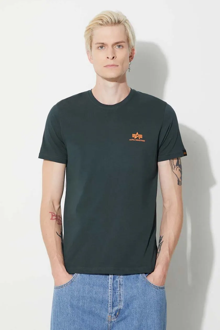 Alpha Industries cotton t-shirt men's turquoise color | buy on PRM