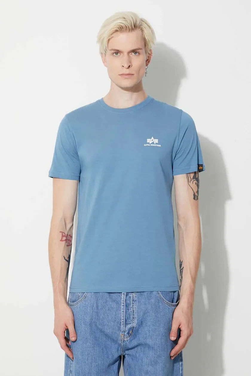 Alpha Industries cotton t-shirt Basic 188505.538 men\'s Small PRM on color blue T Logo buy 