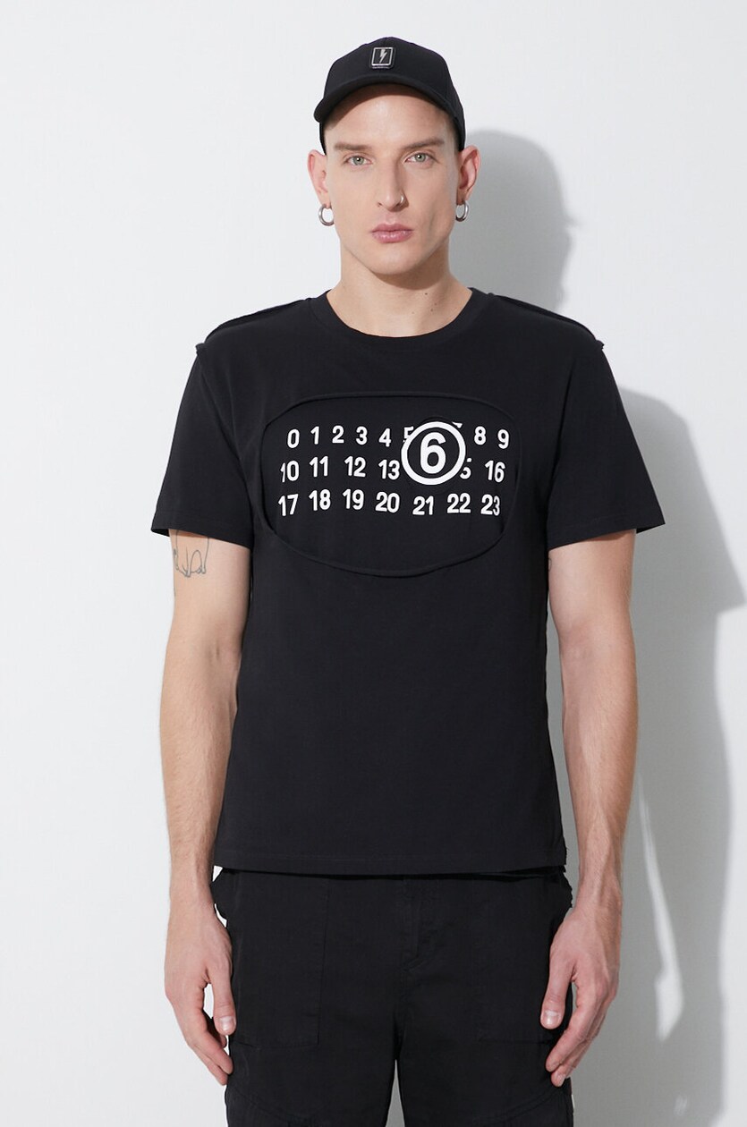 Printed cotton jersey T-shirt in black - MM 6 Maison