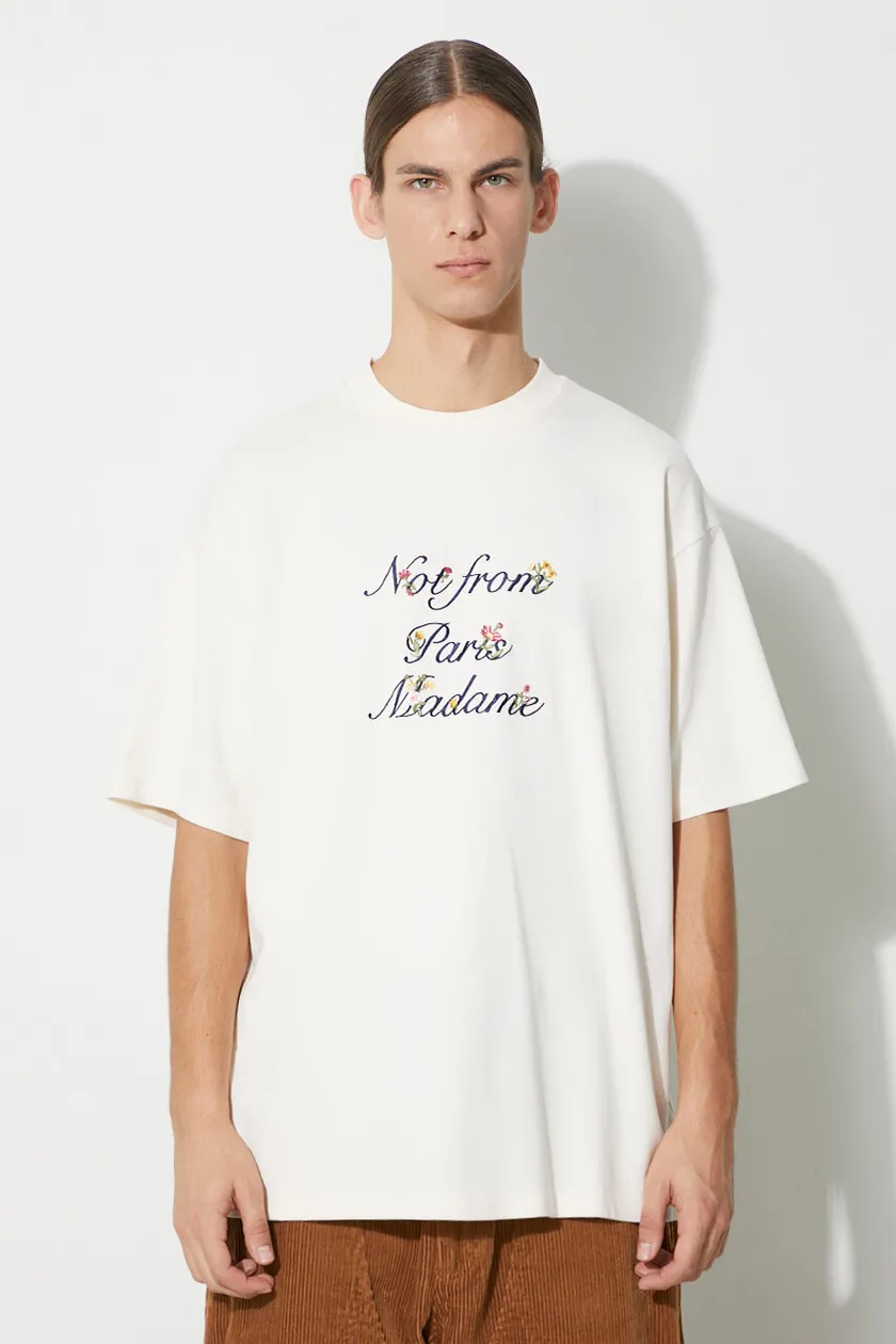 Хлопковая футболка Drôle de Monsieur Le T-shirt Slogan ŕ Fleurs мужская цвет бежевый с аппликацией C-TS167-CO002-CM