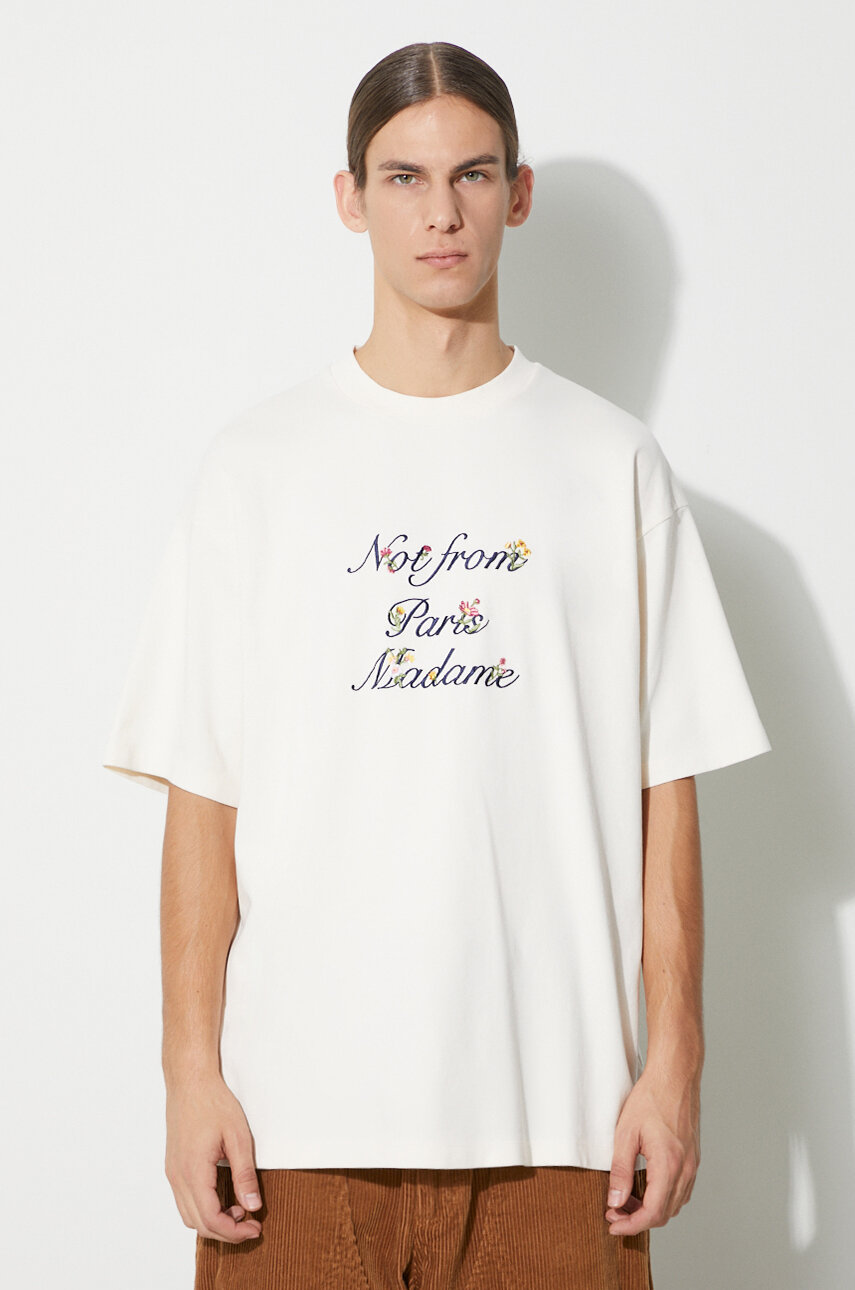 Хлопковая футболка Drôle de Monsieur Le T-shirt Slogan ŕ Fleurs мужская цвет бежевый с аппликацией C-TS167-CO002-CM