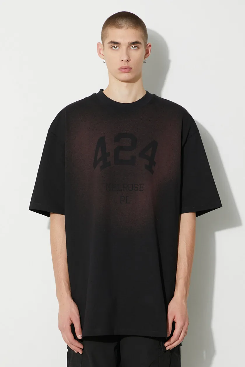 424 tricou din bumbac barbati, culoarea negru, cu imprimeu, 35424M182S3T 236511