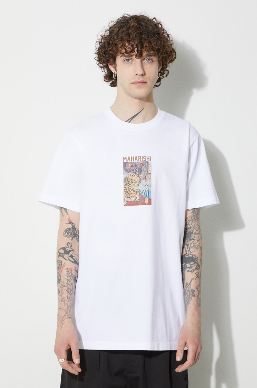 Maharishi cotton t shirt Tiger Vs. Dragon T Shirt men s white color 1078.WHITE at PRM US