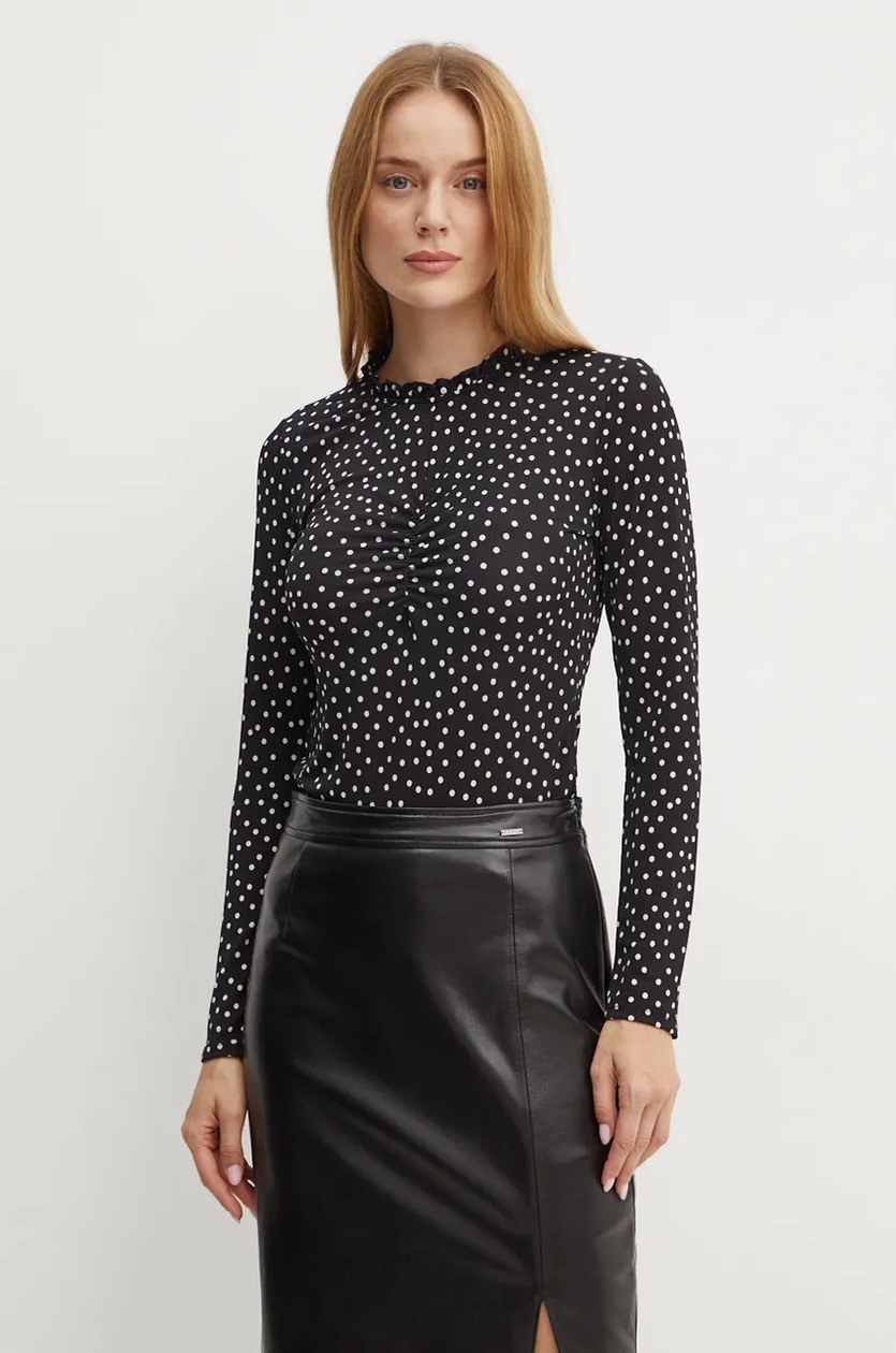 【8/20まで！】EBONY bloom long shirts Czarna bluzka ze stójką Kolor czarny - MOHITO - 876BU-99X