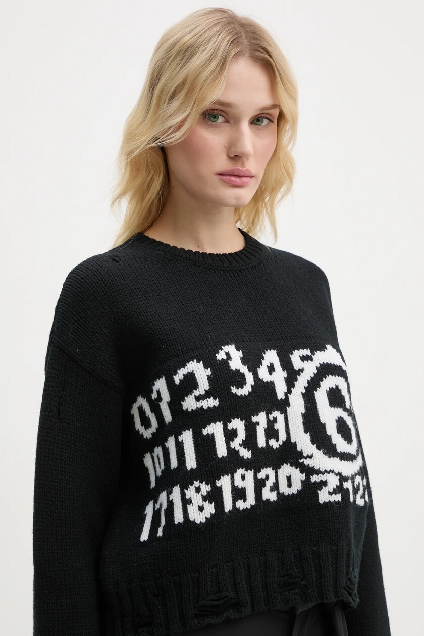 MM6 Maison Margiela logo-intarsia distressed-effect Jumper
