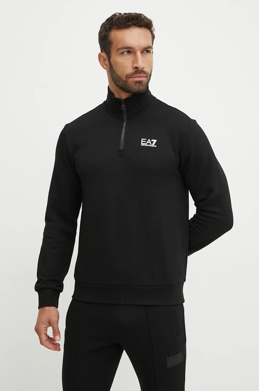 EA7 Emporio Armani bluza męska kolor czarny z kapturem z nadrukiem