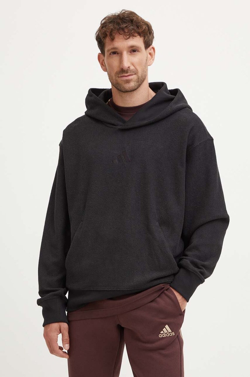 adidas bluza bawełniana All SZN męska kolor czarny z kapturem z