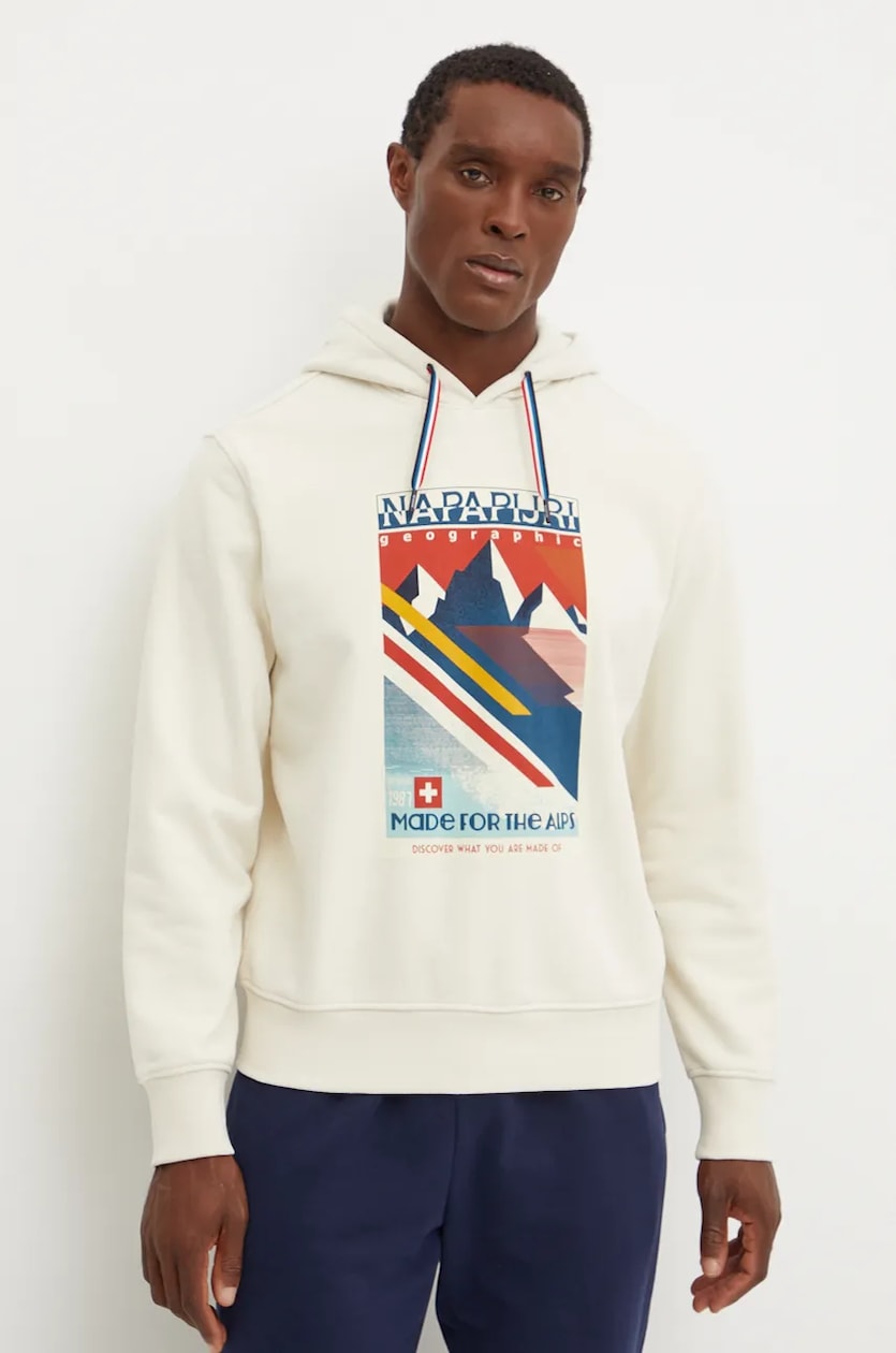 Napapijri sweatshirt B Portalet men s beige color hooded with a print NP0A4I53N1J1 at PRM US