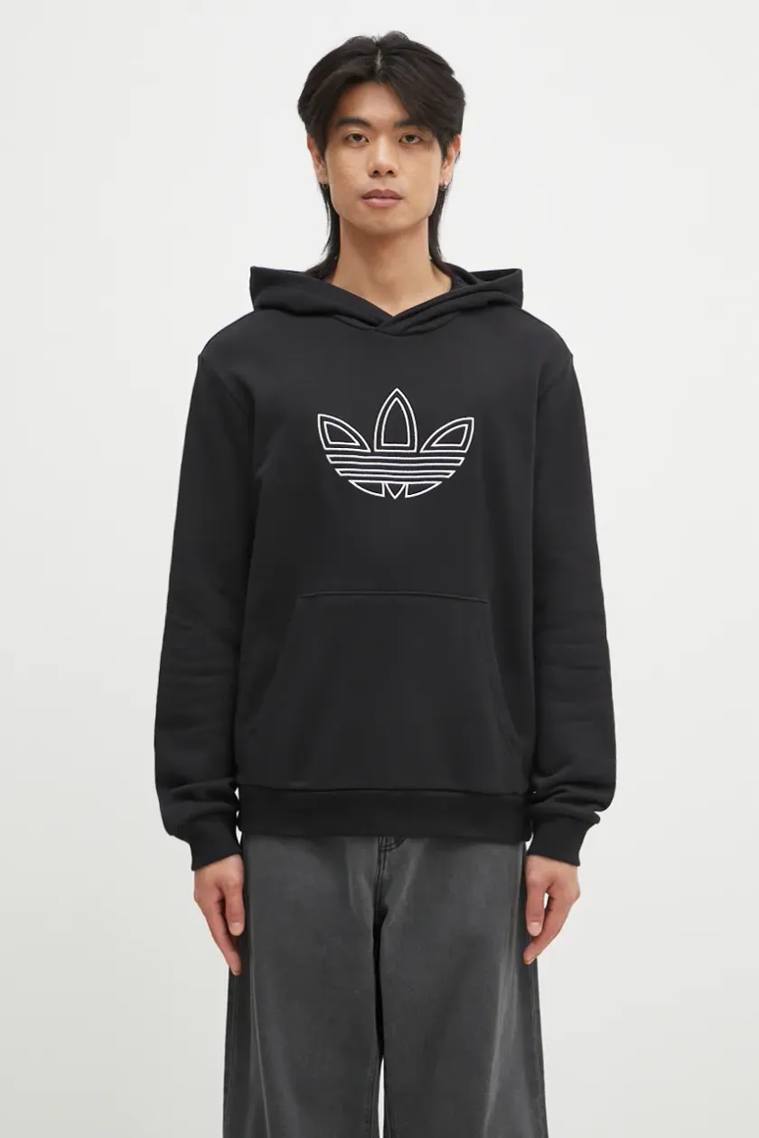 adidas Originals cotton sweatshirt Outline Hoodie men s black color hooded with an application JJ1506