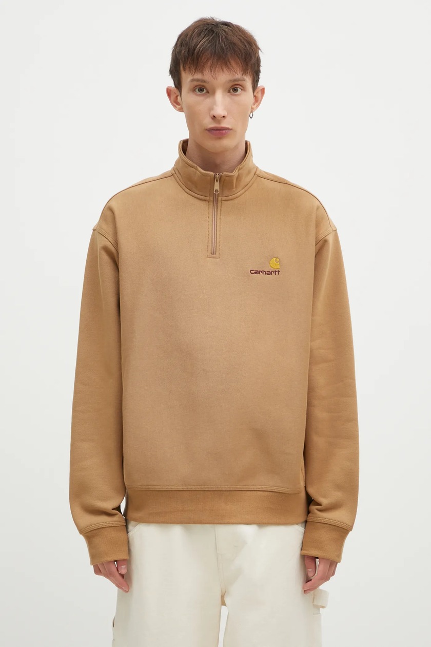 Carhartt WIP sweatshirt Half Zip American Script Sweat men's brown