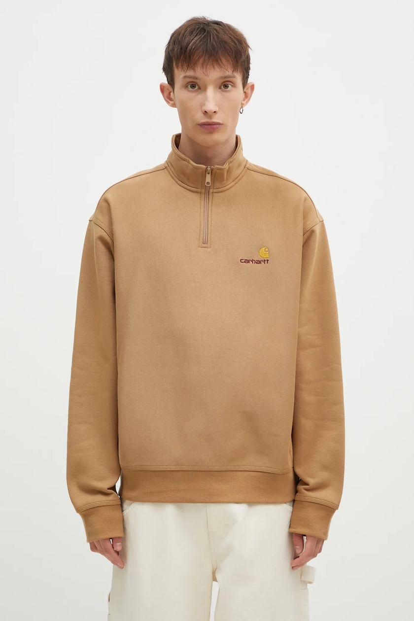Carhartt WIP sweatshirt Half Zip American Script Sweat men's brown